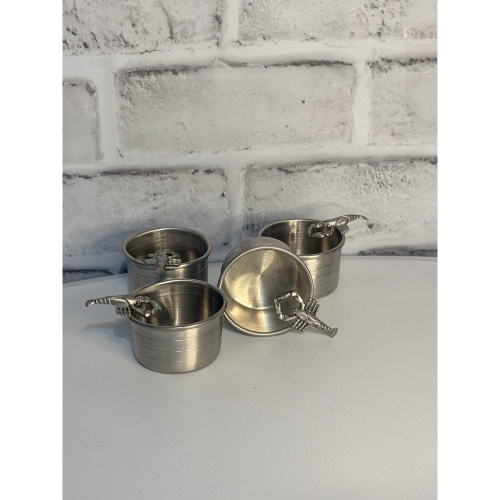 Mid Century Fine Pewter Lobster Jiggers VTG Silver Plated Lot Of 4 Collectible